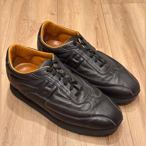 Hermes Black Leather Sneakers with Tan Interior